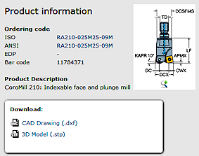 Tool Manufacturer Web Site - CAD Data Download